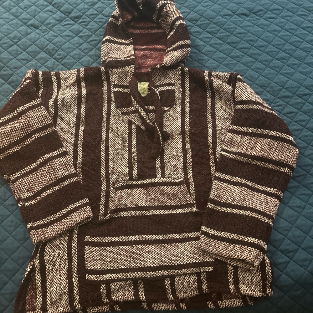 Cream and Purple Knit Poncho Sweater